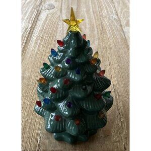 Tabletop Green Ceramic Christmas Tree w/ Multicolor Lights Battery Operated 10"H